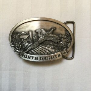 Vintage North Dakota Pewter Belt Buckle Siskiyou Buckle Co P22